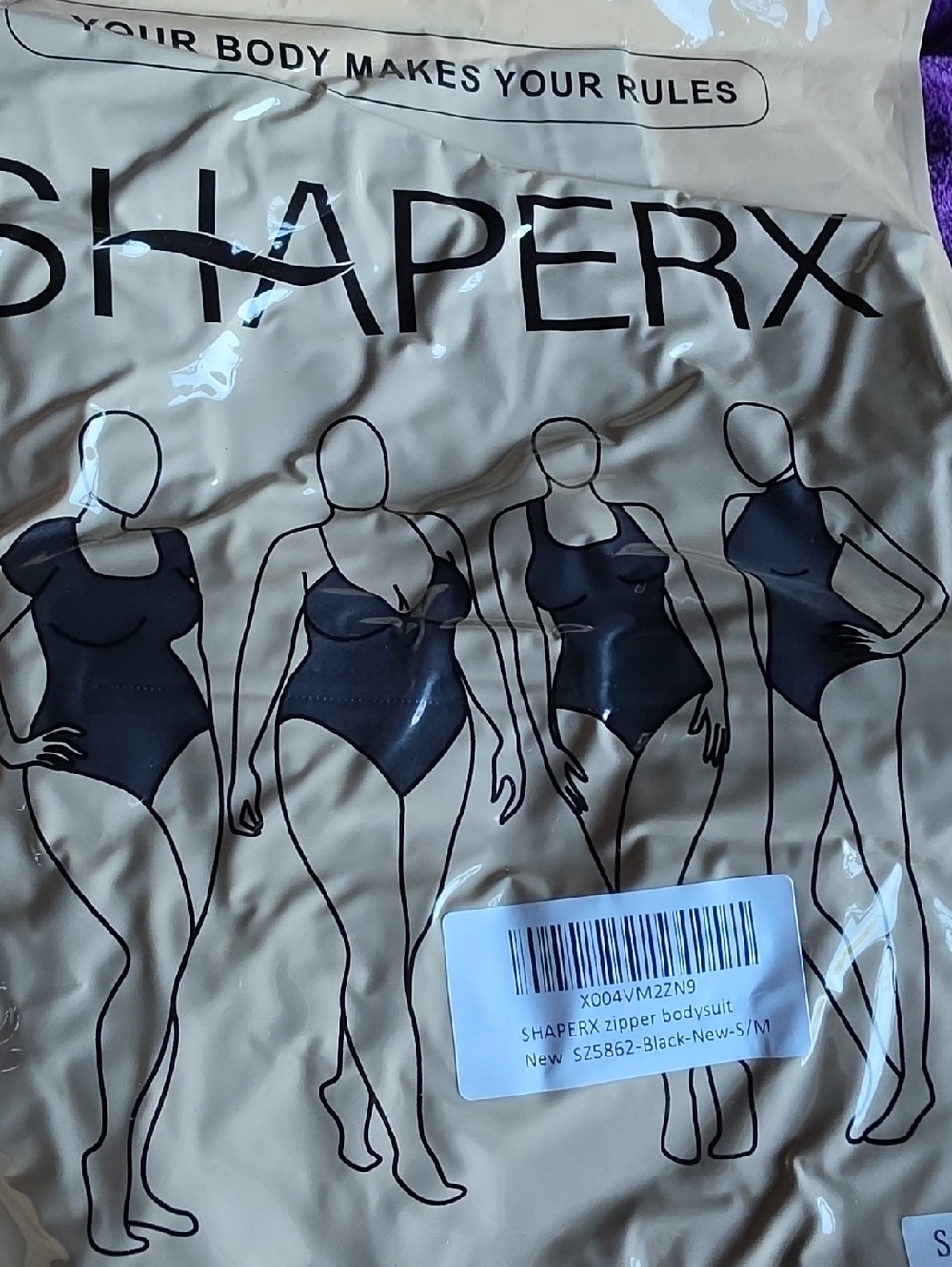 SHAPERX Black Zipper Bodysuit Shapewear for Women